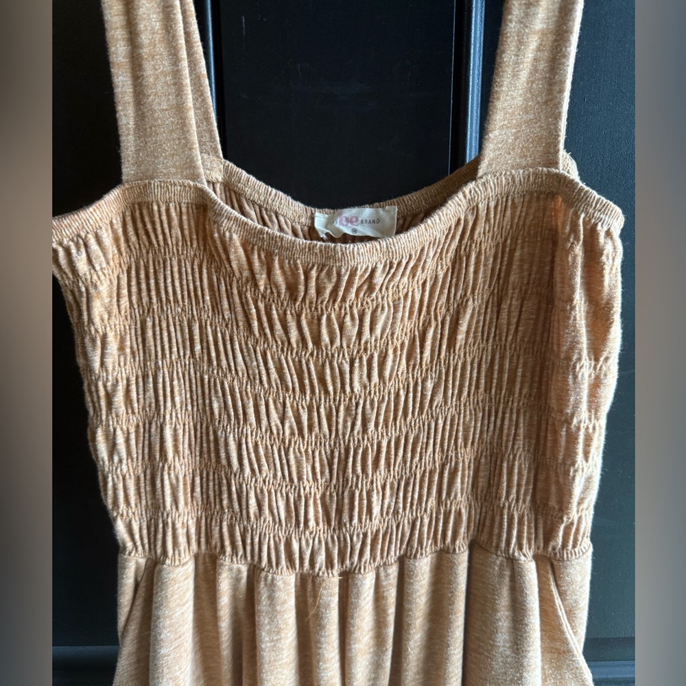 Tan Smocked Wide Leg Jumpsuit Size Medium - Picture 3 of 11